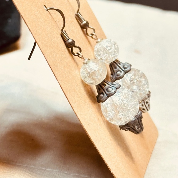 Clear Quartz with Crackle and Metal Dangle Hook Earrings - Picture 5 of 13